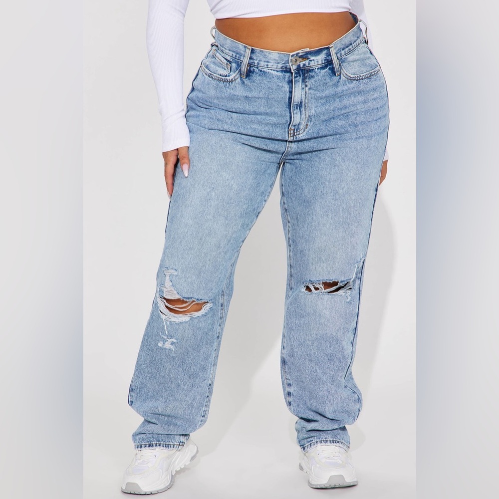 ❥𝖥𝖠𝖲𝖧𝖨𝖮𝖭𝗡𝗢𝗩𝗔: Only One Non Stretch Ripped Straight Leg Jean - Medium Wash - Picture 7 of 11